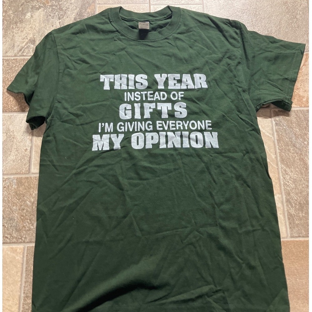 Gildan Graphic T Shirt Mens Medium Green My Opinion‎ Funny Sarcastic Tee